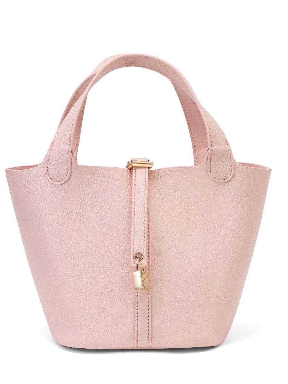 Valentino Orlandi Soft Pink Pebble Leather Bucket Tote with Gold Lock - Picture 4 of 4